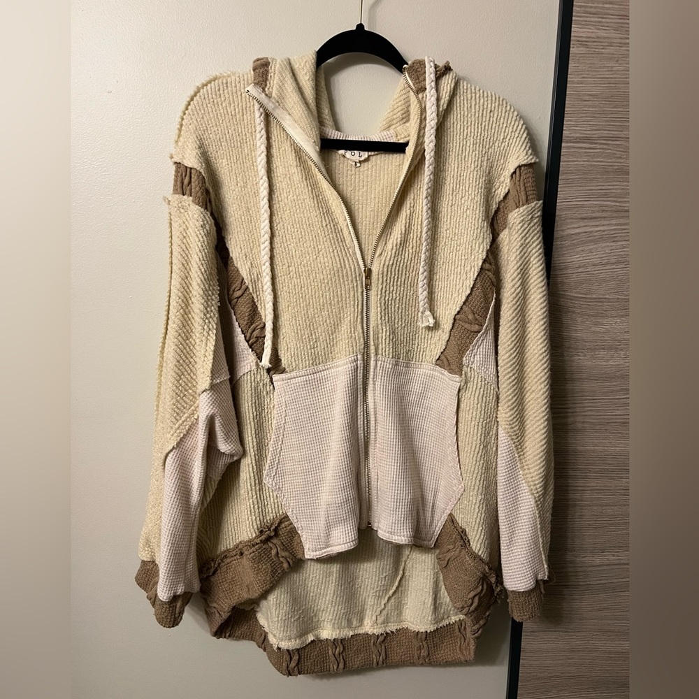 POL Cream and Brown Patchwork Hoodie